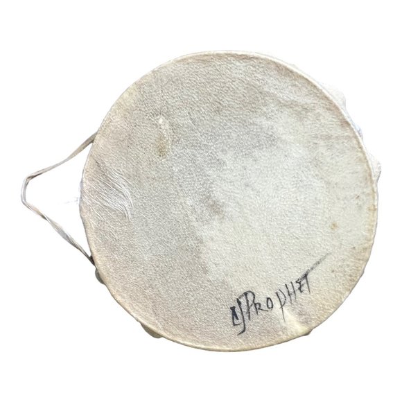 Hopi Drum Skin Signed C J Prophet Leather Art Hand Painted 4" X 1.25" - Picture 2 of 7